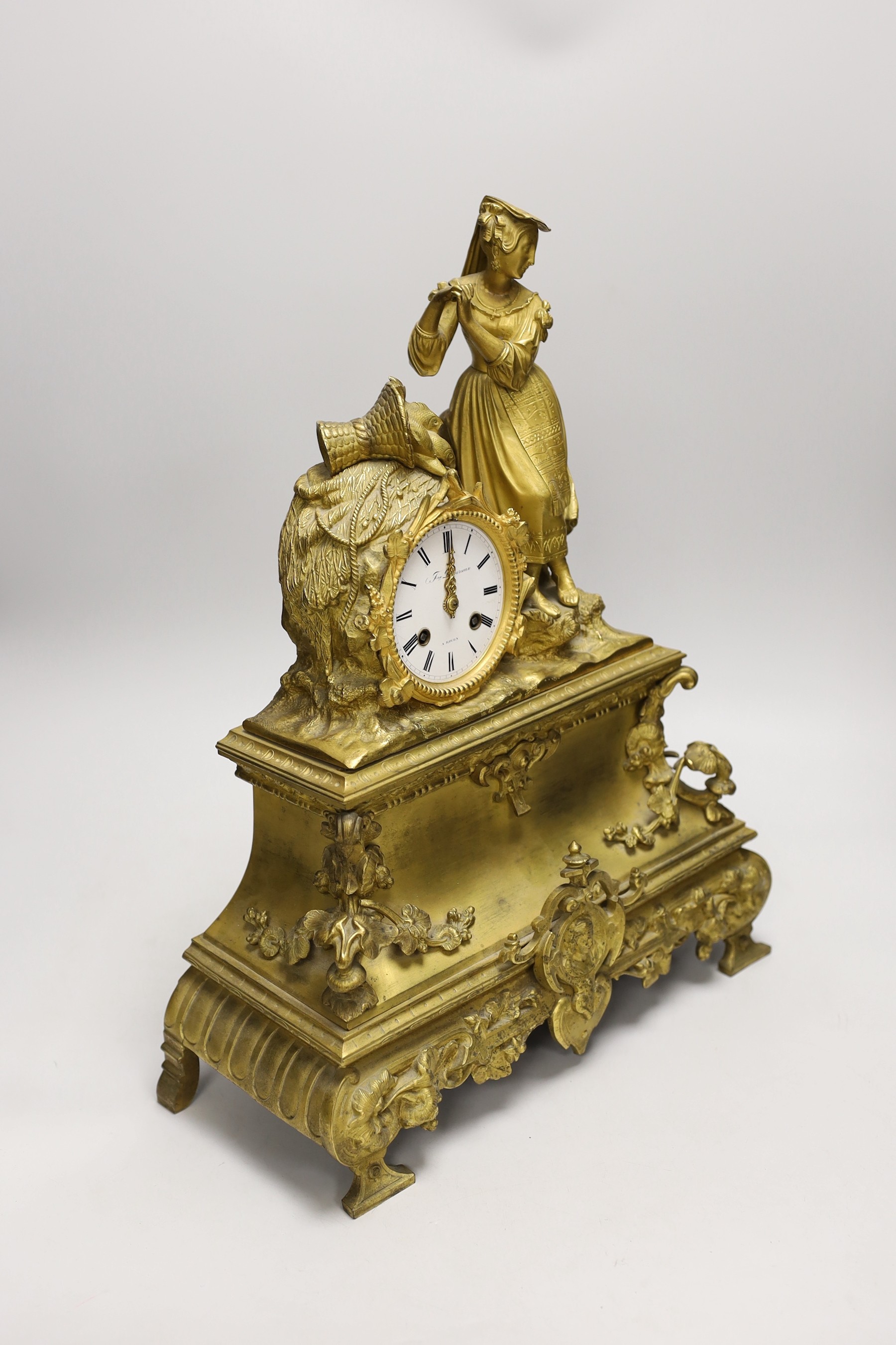 A 19th-century French ormolu mantel clock. 45cm tall